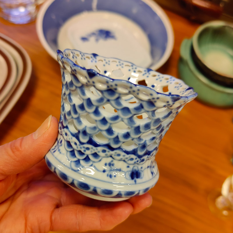 Musselmalet vas - ljuslykta från Royal Copenhagen