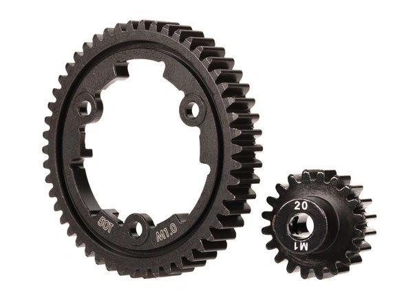 Traxxas Huvuddrev 50T Stål Bred + Motordrev 20T 1.0M Set