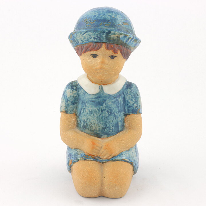 Lisa Larson (Sculptures 1977) Sitting Girl with Blue Dress 18 cm (2)