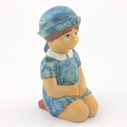 Lisa Larson (Sculptures 1977) Sitting Girl with Blue Dress 18 cm (2)