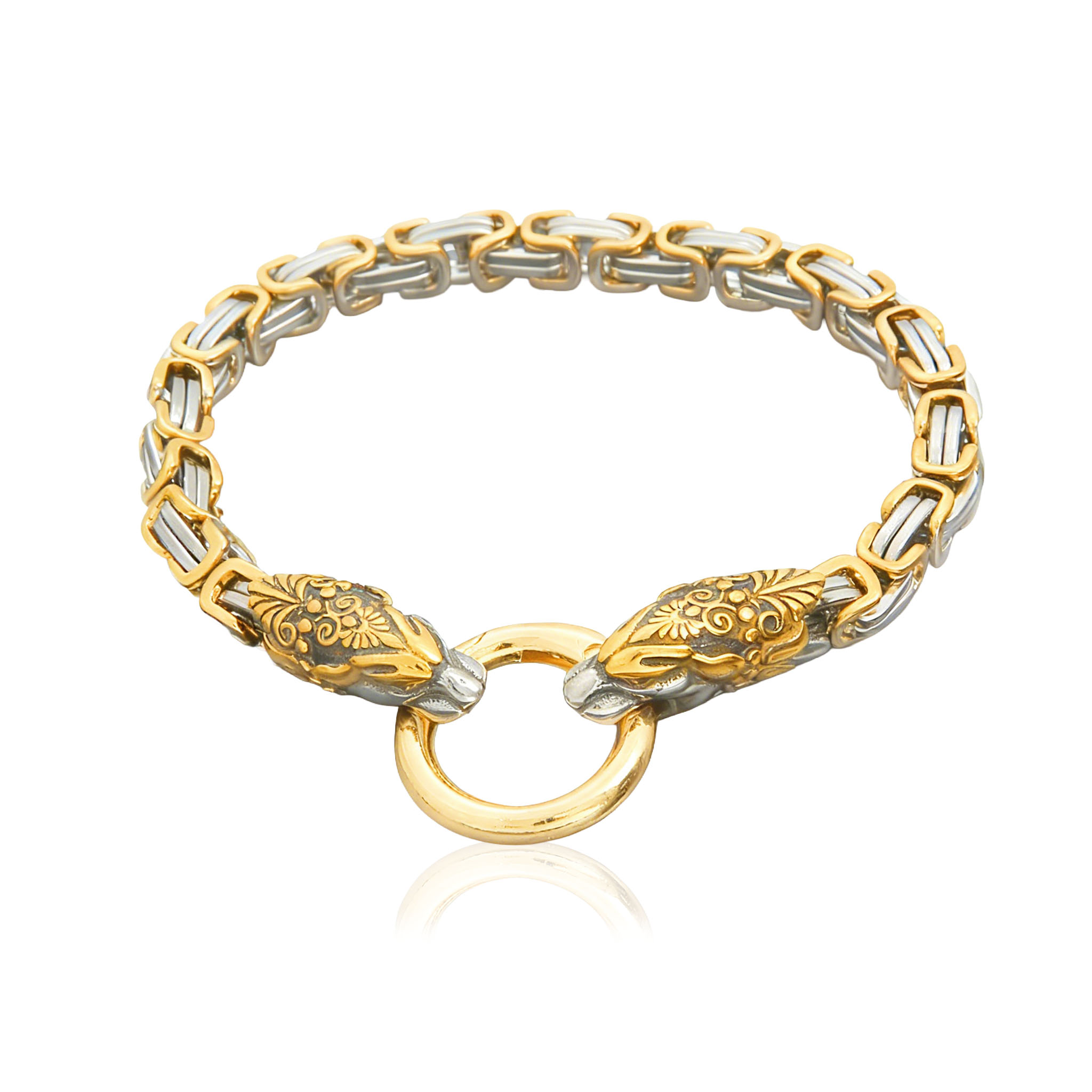 Heavy King´s chain Viking bracelet silver/gold