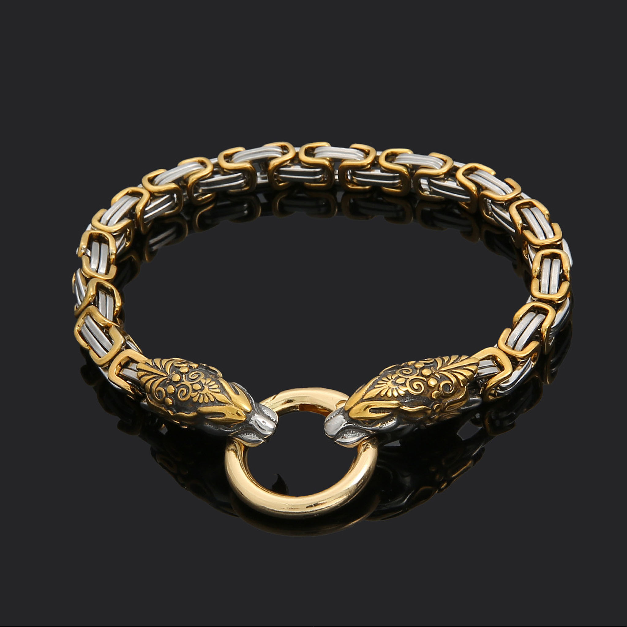 Norse Viking bracelet Jormungandr silver and gold