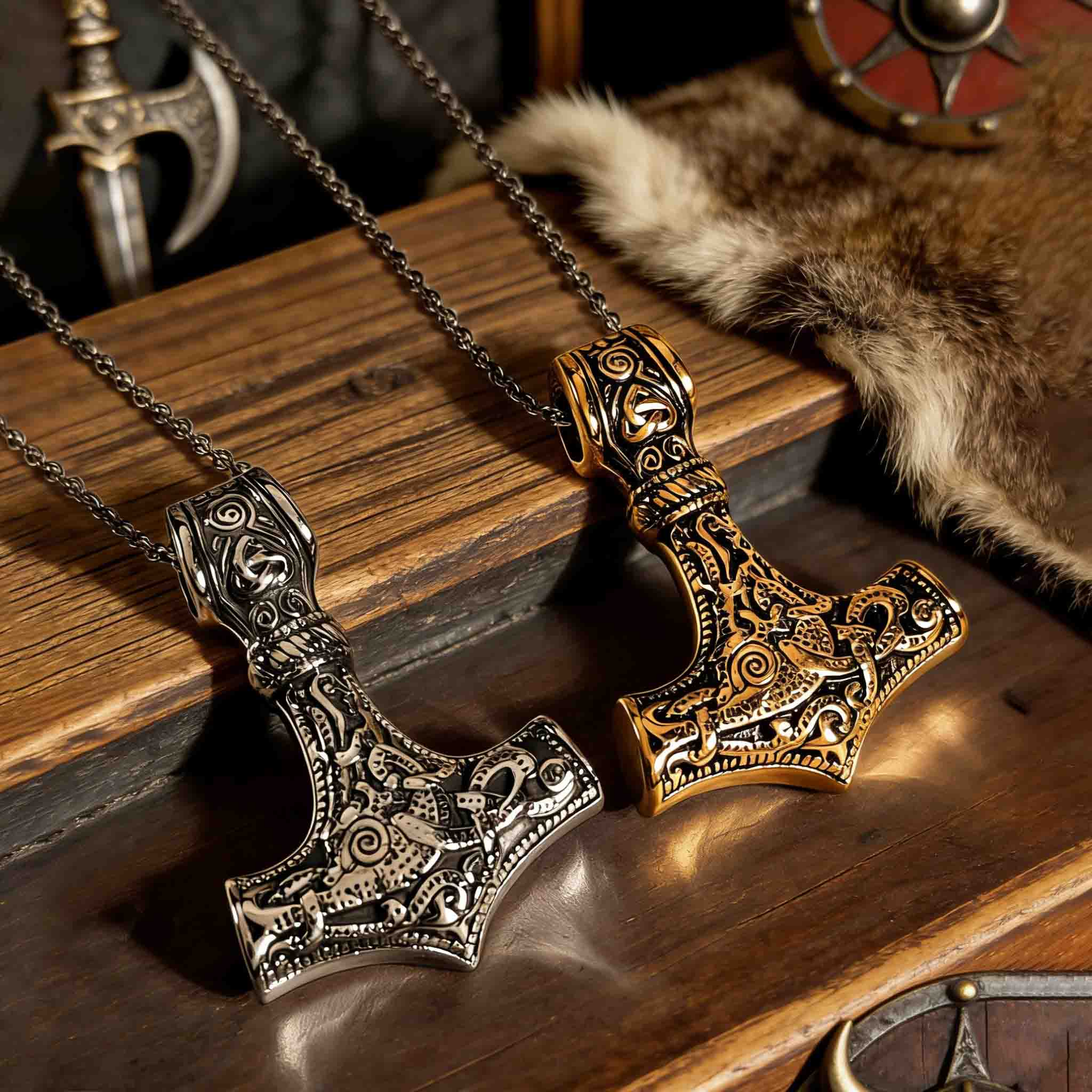 Tor – Vikingehalskæde Thors Hammer med Panserkæde 2mm (Flere valg) - 10