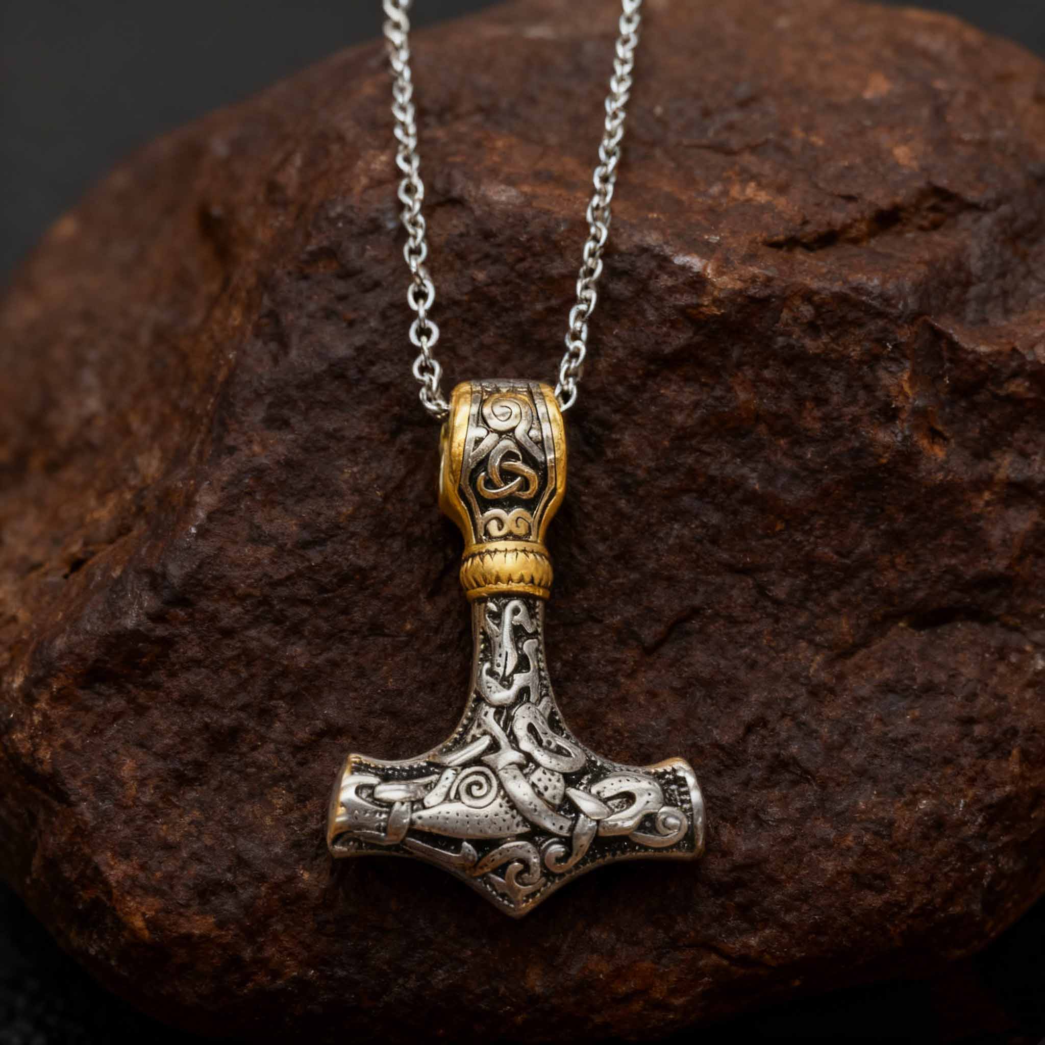 Thors hammer halskæde sølv og guld