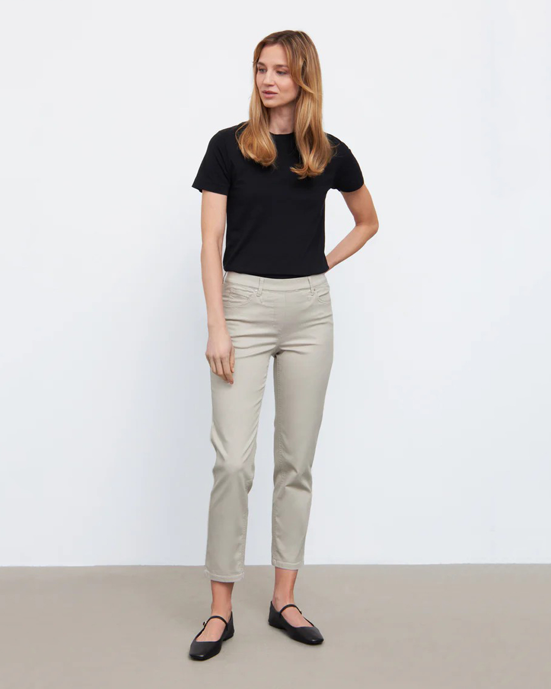 Mirakelbyxa Hannah regular cropped bomull grey-sand