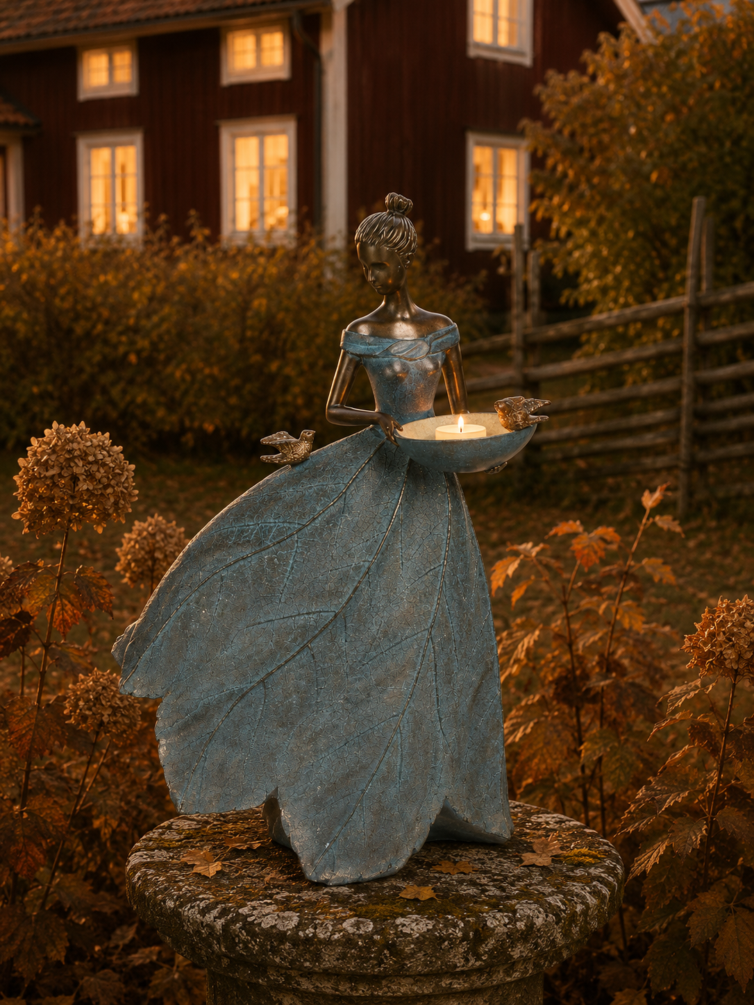 Garden lady with birdbath - Girl - Green - 60 cm - 5