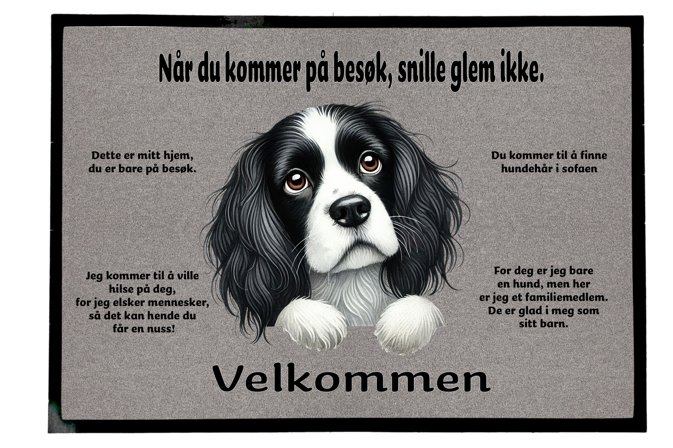 Dørmatte Hvit & Sort Spaniel 1