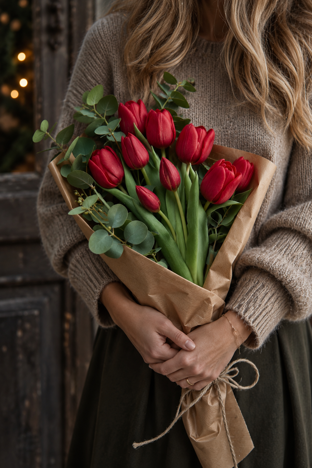 Artificial Tulip Bouquet Red - 30 cm - 3