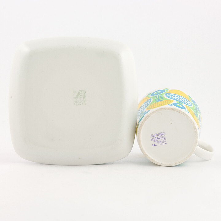 Turi Gramstad Oliver (Calypso 1969) Coffee Cup with Blue/Green/Yellow Decor 9 cm (2)