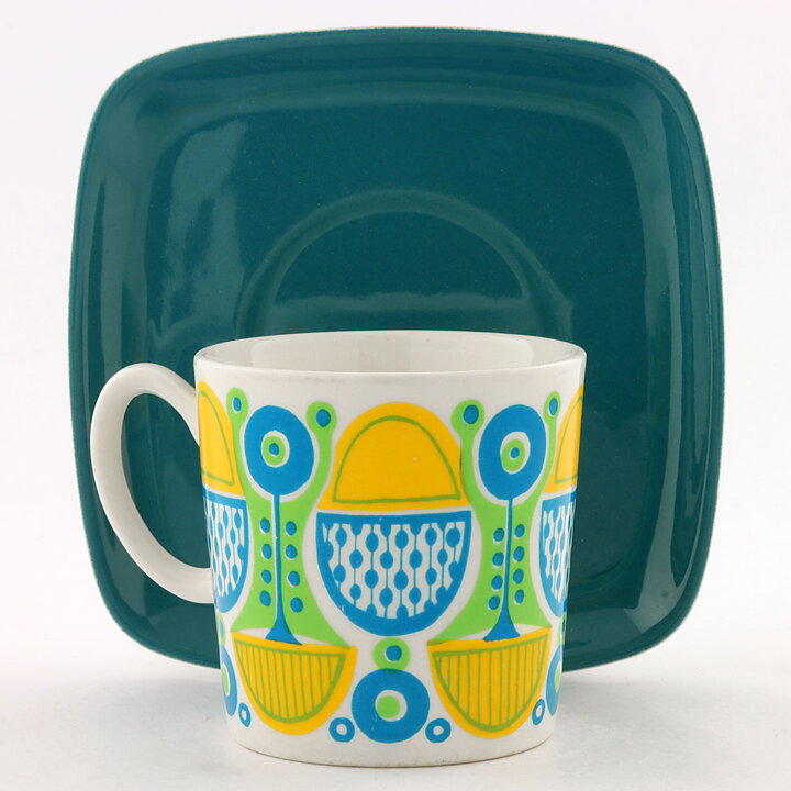 Turi Gramstad Oliver (Calypso 1969) Coffee Cup with Blue/Green/Yellow Decor 9 cm (2)