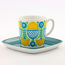 Turi Gramstad Oliver (Calypso 1969) Coffee Cup with Blue/Green/Yellow Decor 9 cm (2)