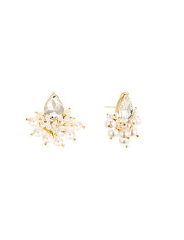 Pearl and crystal earring gold