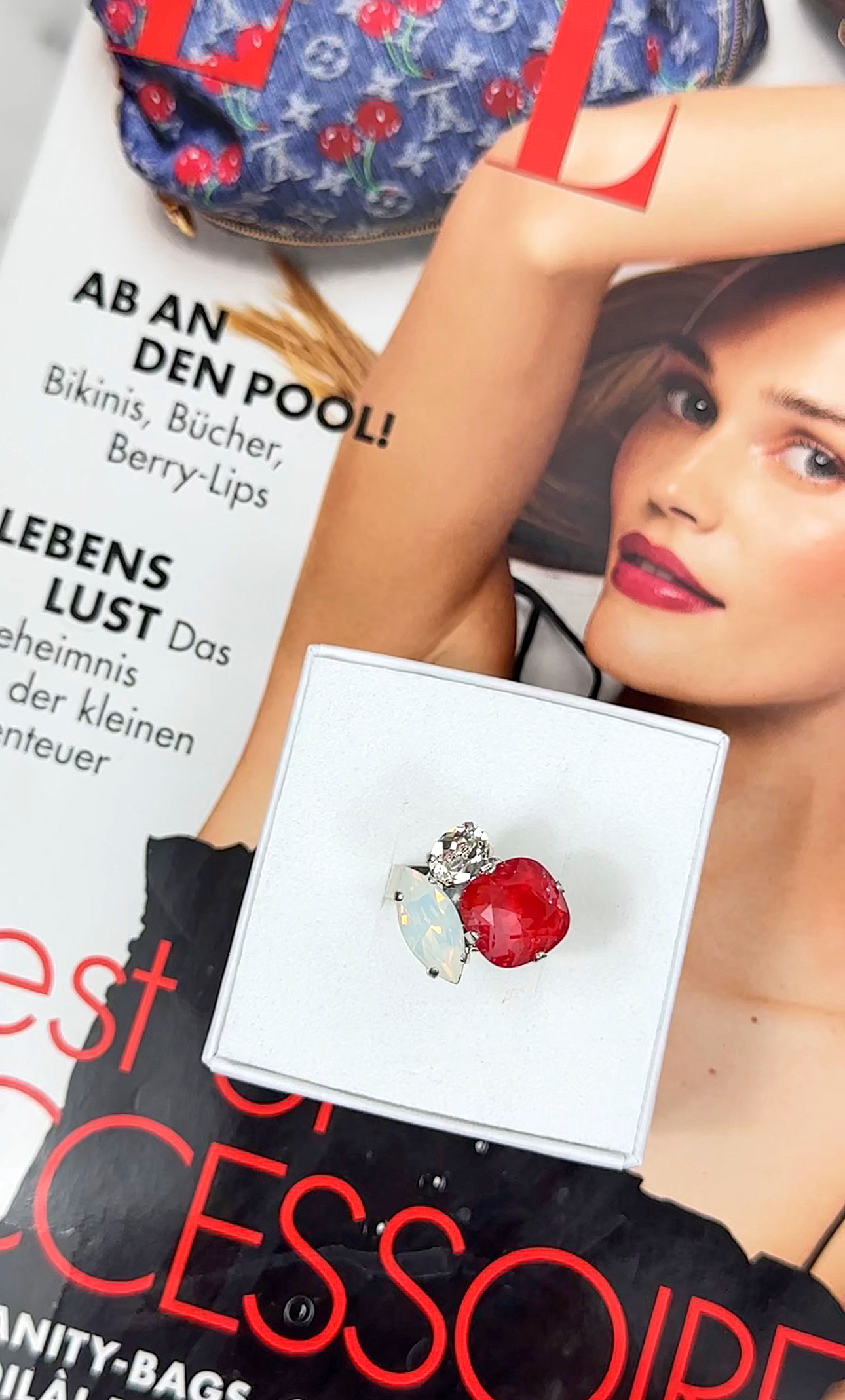 Ring Cruz  poppy Red combo Silver