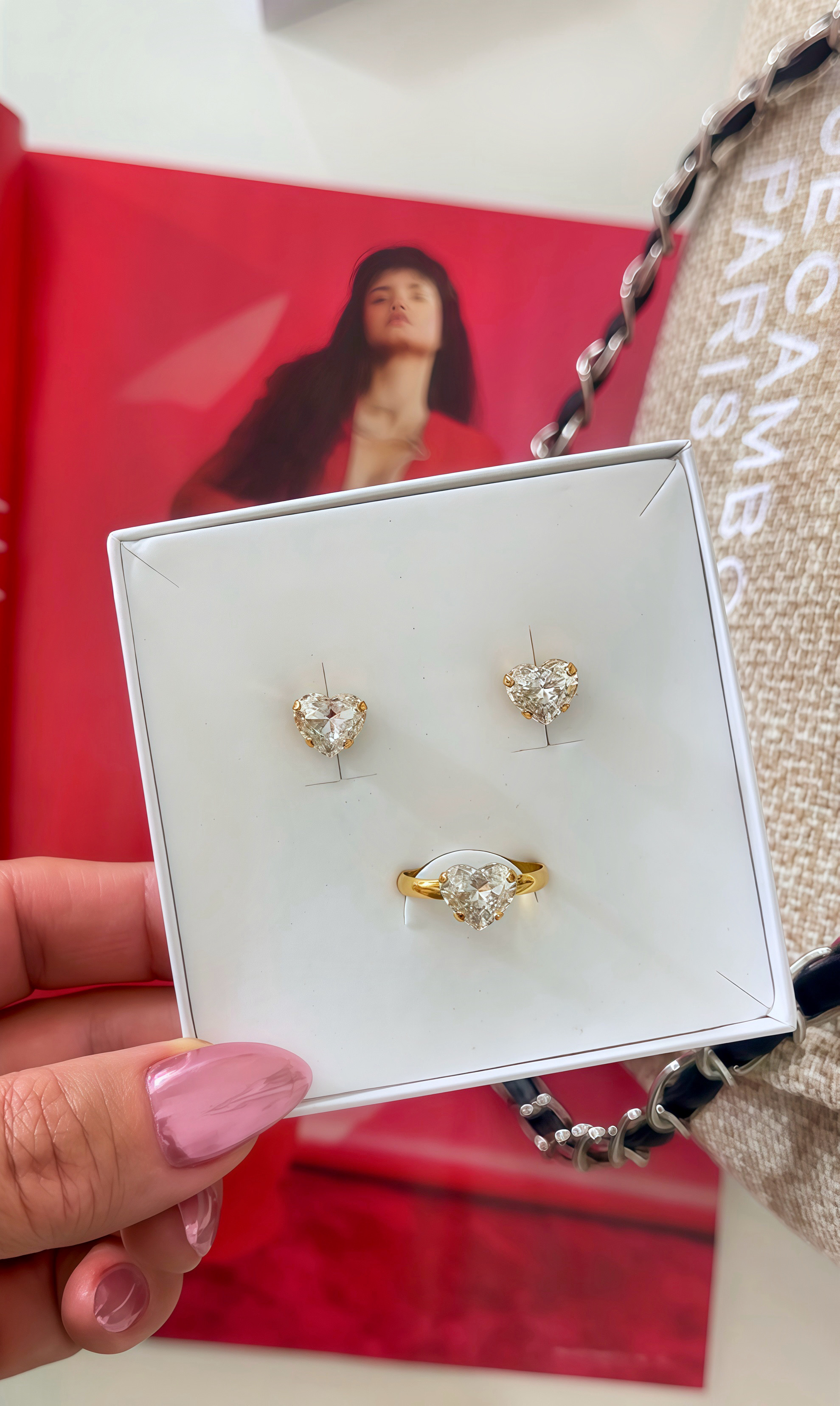 Earring Petite Forever Heart Clear Crystal Gold - 2