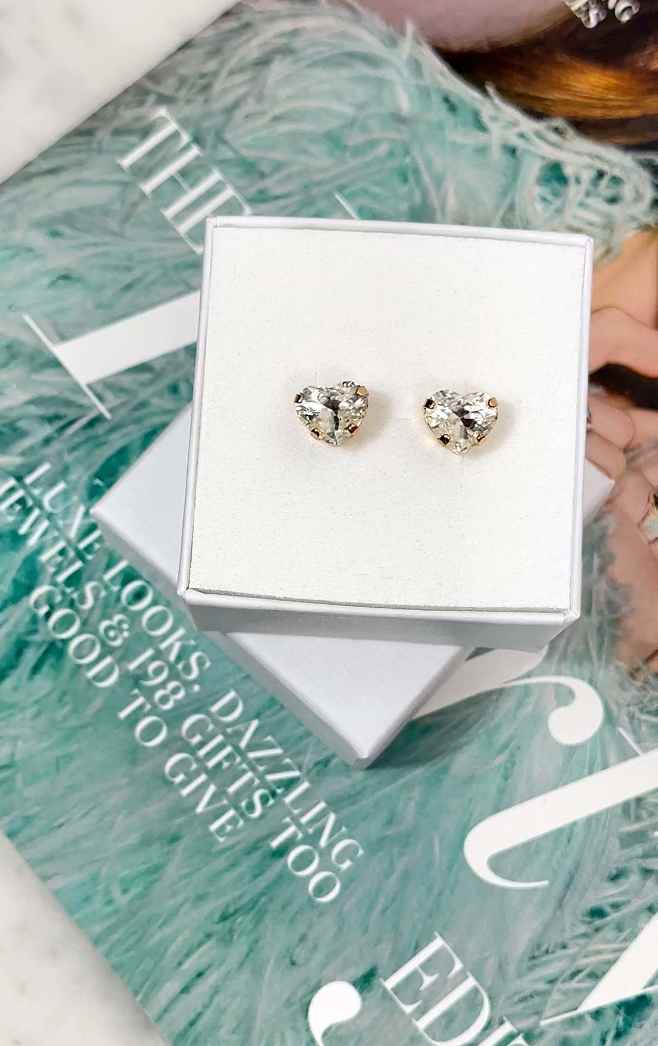 Earring Petite Forever Heart Clear Crystal Gold