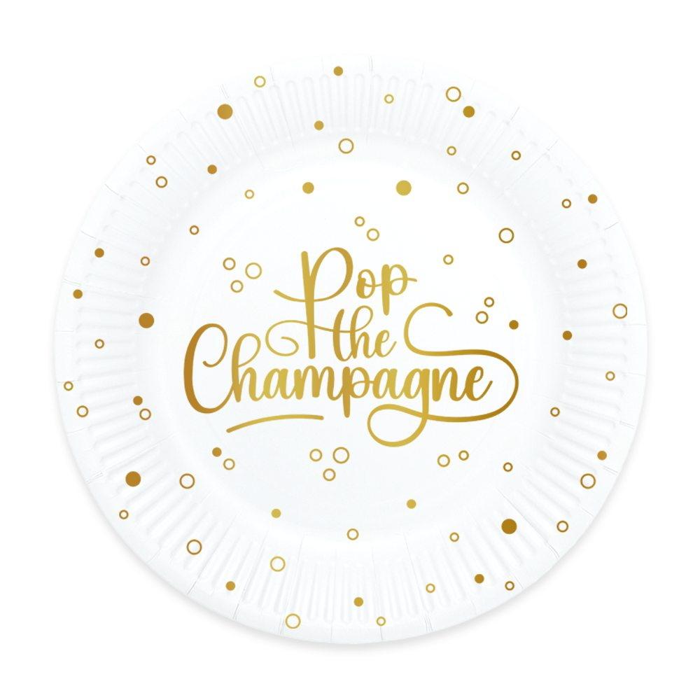 Papperstallrikar - "Pop the champagne" - Vit