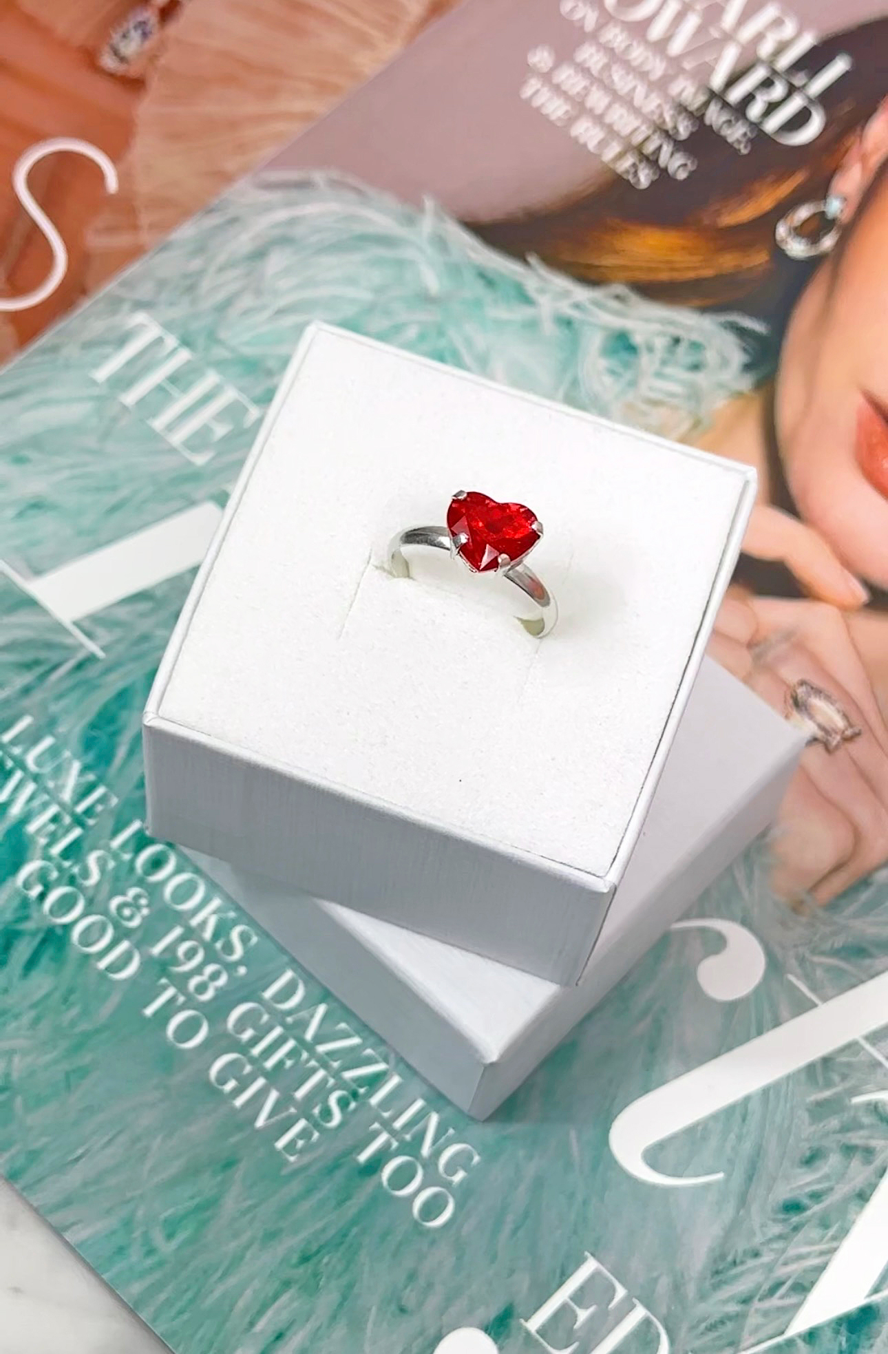 Ring Petite Forever Heart Red Silver