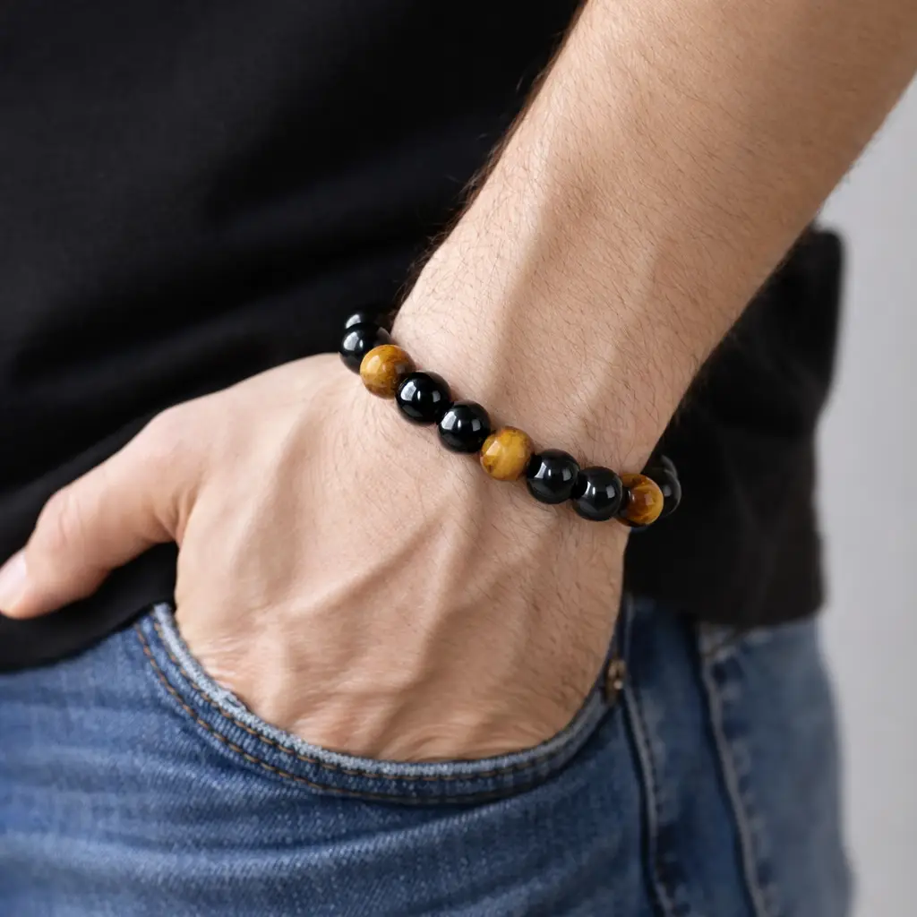 Kralenarmband – obsidiaan en tijgeroog - 2