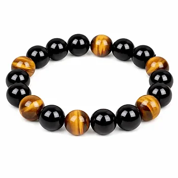 Perlearmbånd – obsidian og tigerøje