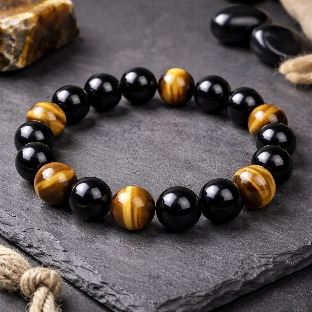 Kralenarmband – obsidiaan en tijgeroog - 3