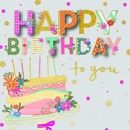 Bday Open / Floral Celebration Cake, Greeting Card