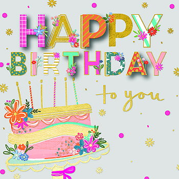Bday Open / Floral Celebration Cake, Greeting Card