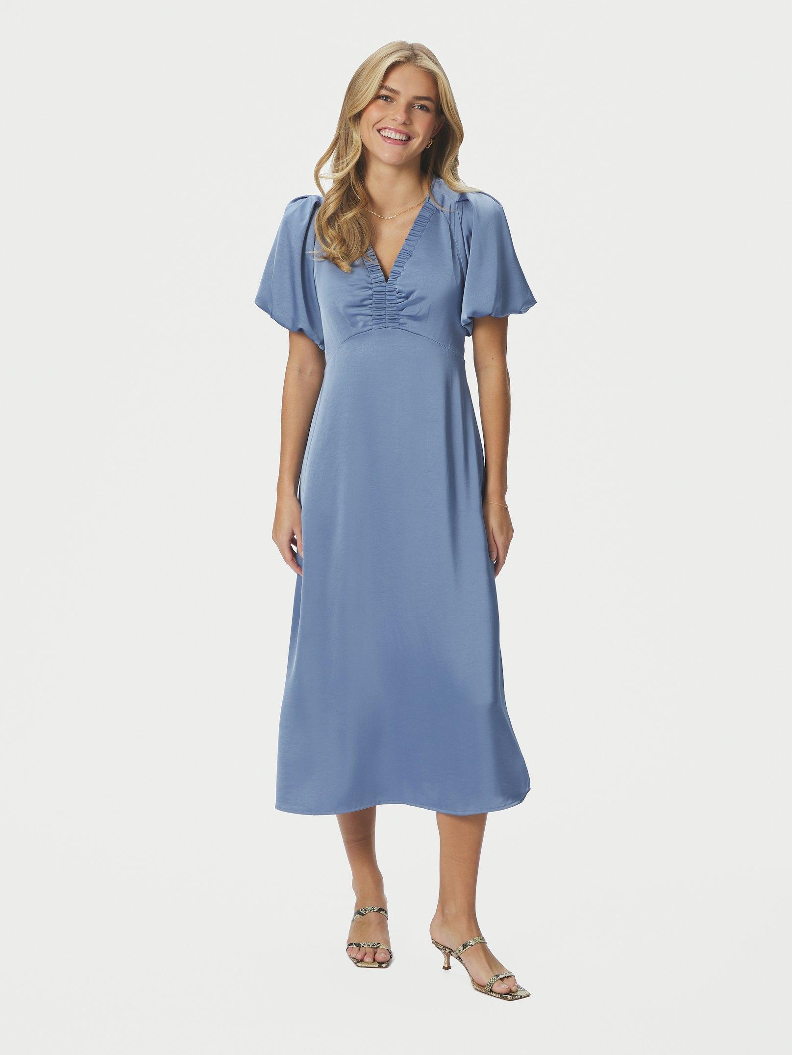 Illana Heavy Sateen Dress Smoke Blue - 3