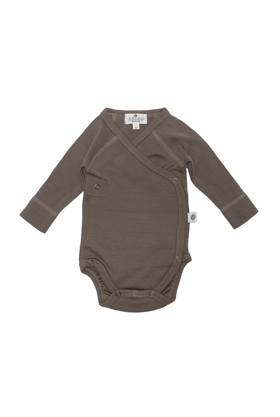  Body i merinoull från Lille Barn -  omlott  Valnöt