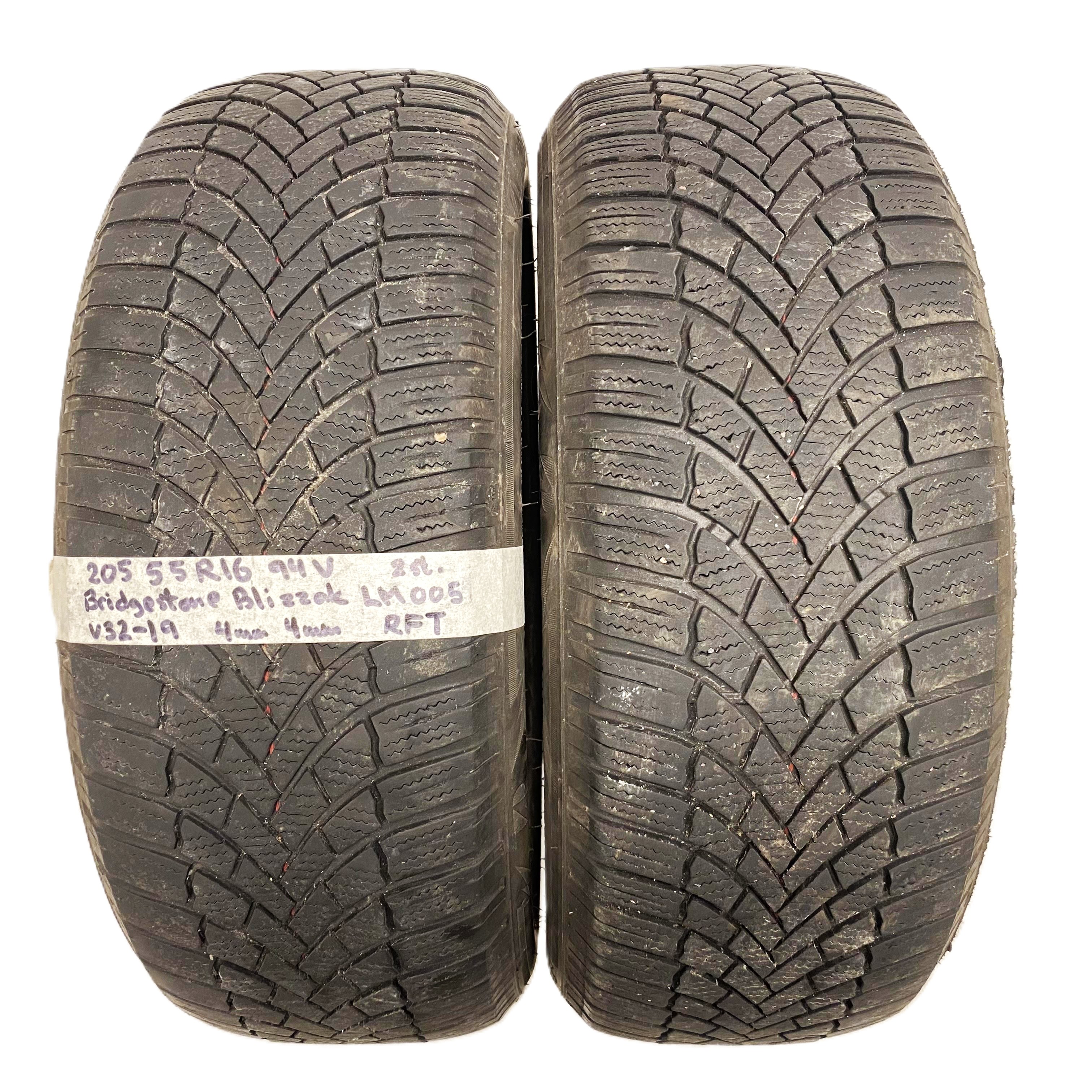 16" BEGAGNADE VINTERDÄCK M+S | 2 st 205/55 R16 94V RFT Bridgestone Blizzak LM005 | V32-19 | 4|4 mm | Z-1
