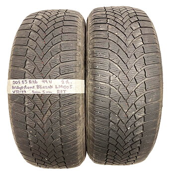 16" BEGAGNADE VINTERDÄCK M+S | 2 st 205/55 R16 94V RFT Bridgestone Blizzak LM005 | V32-19 | 5|5 mm | E-1