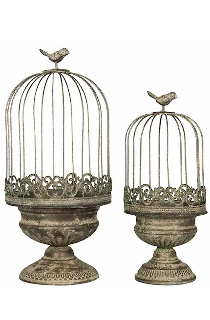 Planteringsbur Fågel Metall Grön - 43 cm - 2-pack