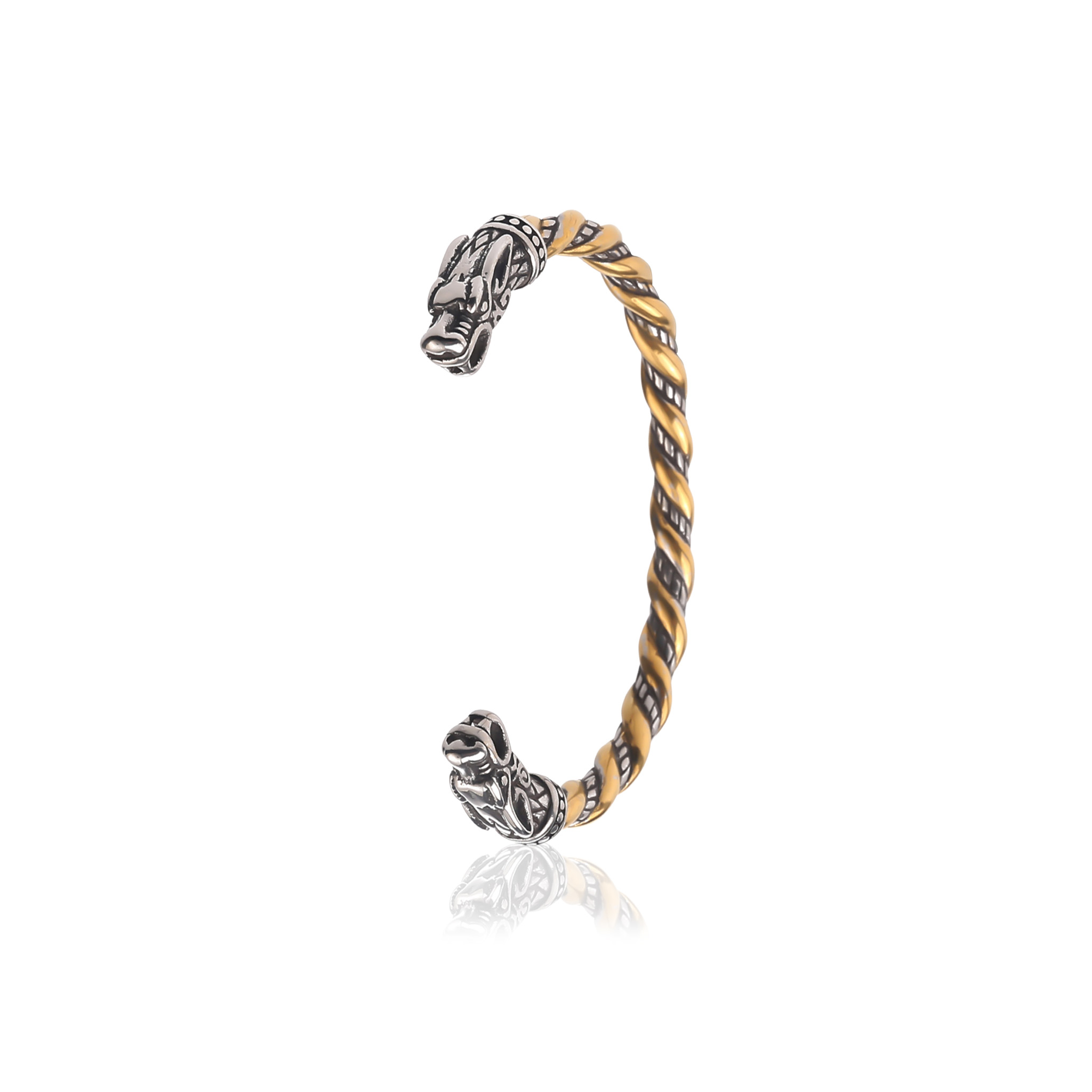 Vikingarmbånd med Nidhug dragehoved og gyldne detaljer