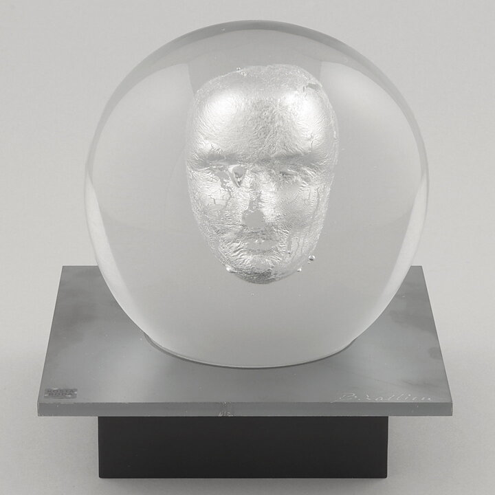 Bertil Vallien (Headman 2020) Clear Spherical Sculpture with Casted Head 14 cm (1) 