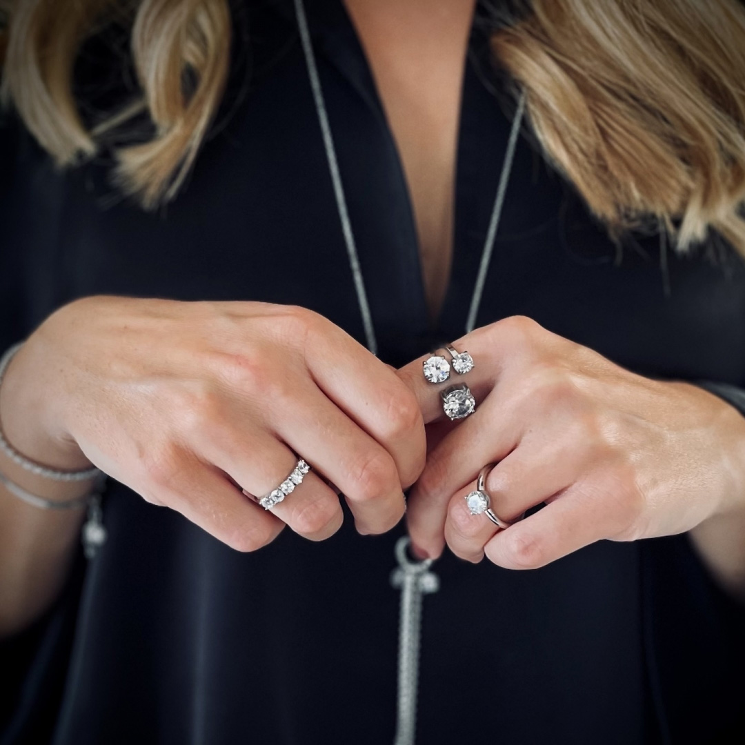 Bud to Rose Ring Brea All Crystal - Silver - 2
