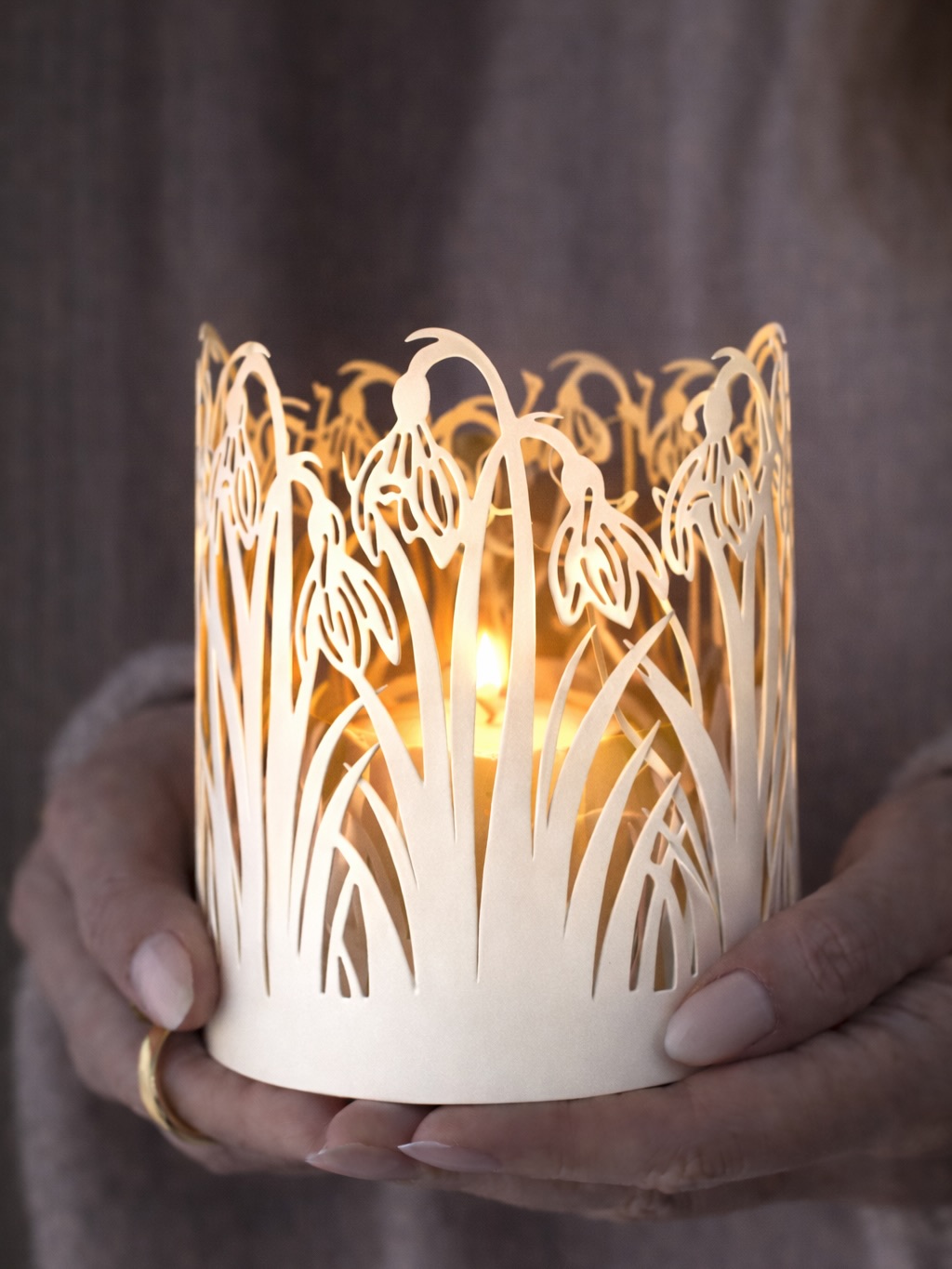 Lantern - Candle holder - Snowdrops - White - 13x10 cm