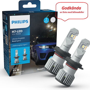 PHILIPS LED H7 12/24 16W Ultinon Pro6000 Boost Gen2 GODKÄND  NYHET+450% 