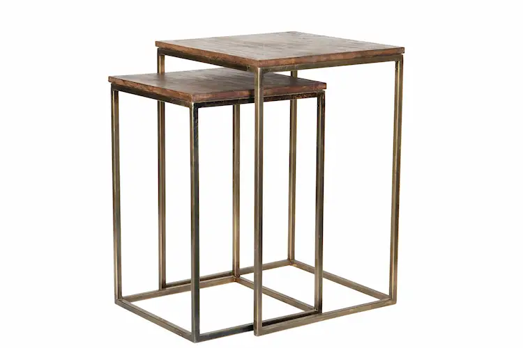 Sidobord Square Antik Mässing/Trä - 47/53 cm - 2 st - 2