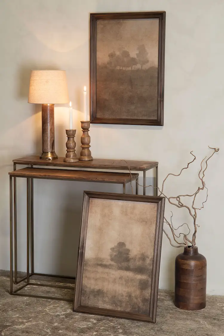Side Table Oblong Antique Brass/Wood - 77/82 cm - 2 pcs