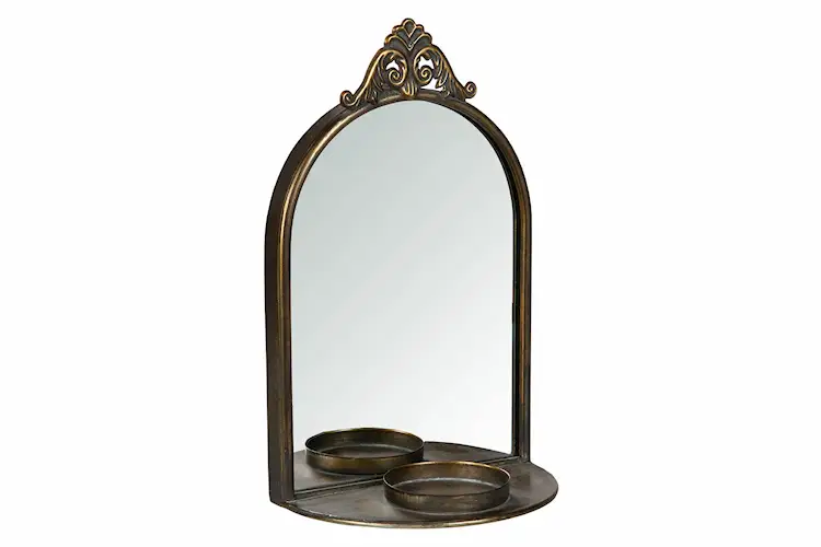 Spegel Med Ljushållare - Spegellampett - Antik Mässing - 33 cm - 2