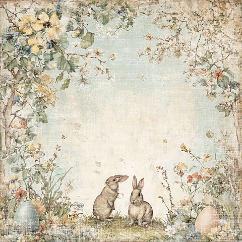 Papper Scrapbooking  Reprint -Hello Spring Bunnies -  12x12 (30,5 x 30,5 cm)