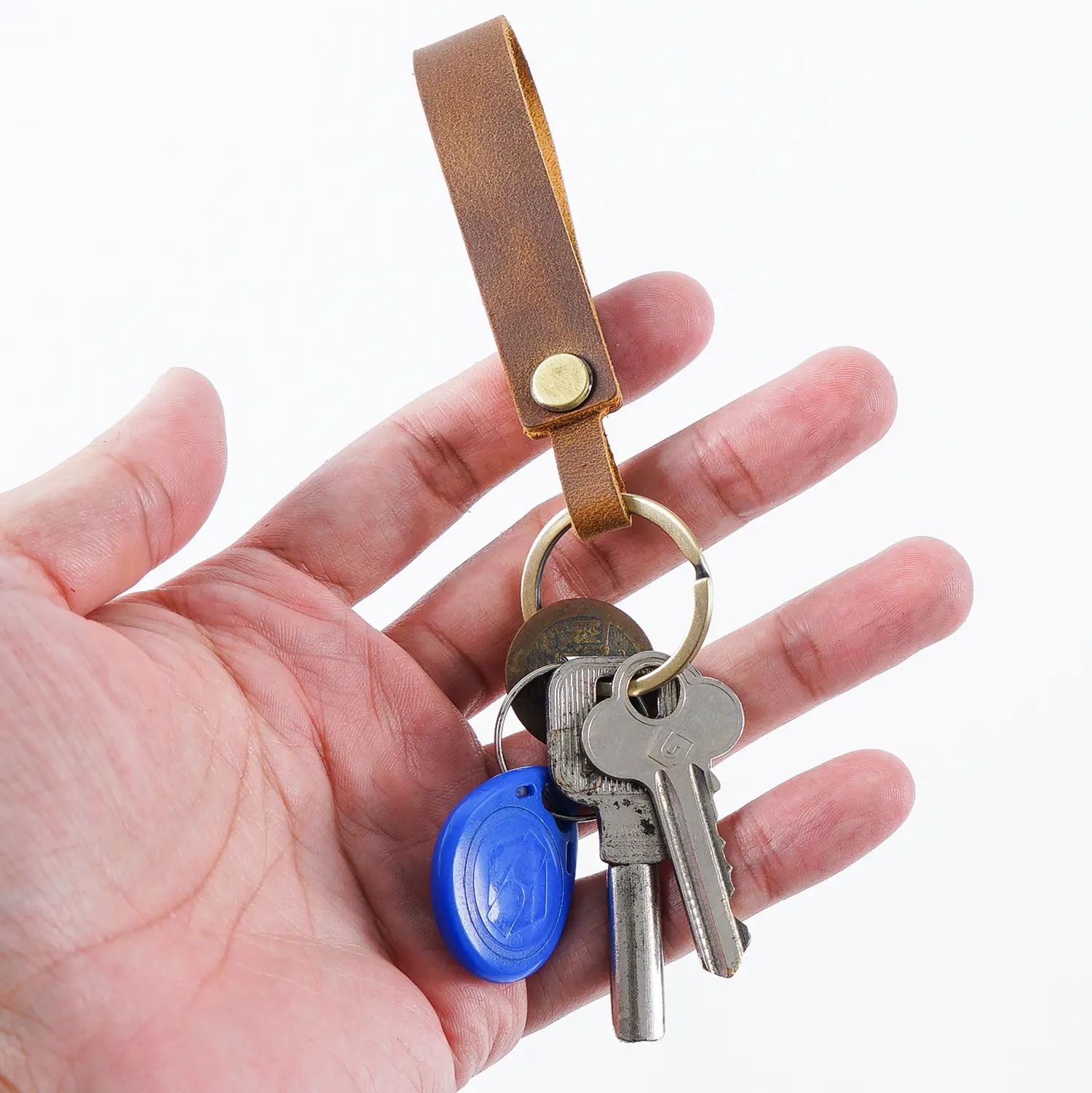 Leren sleutelhanger met band - 5