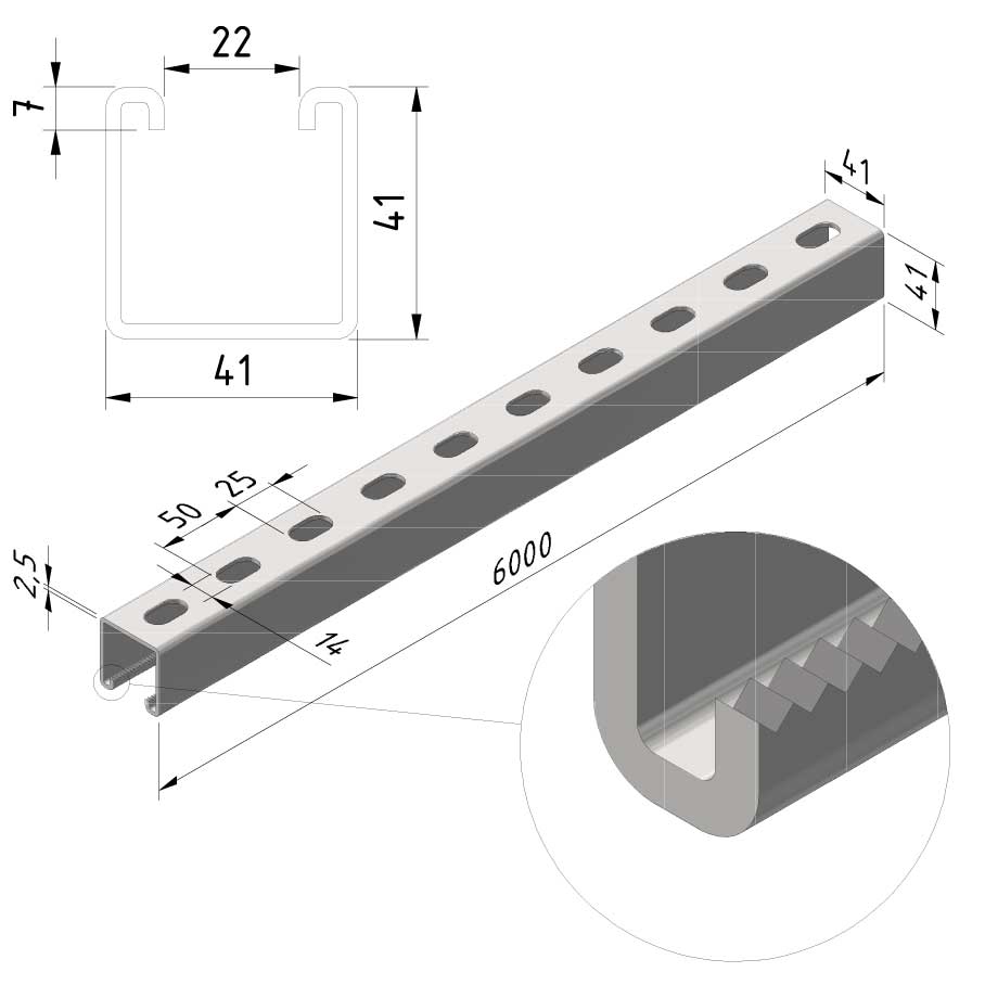 Strutskena - Ultra Galva 0,5  meter 41 x 41 x 2.5mm - 1-vegg