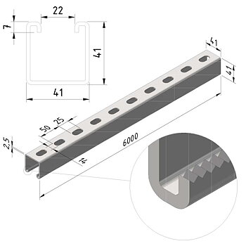 41x41x2.5mm Profile Ultra Galva - 1mtr