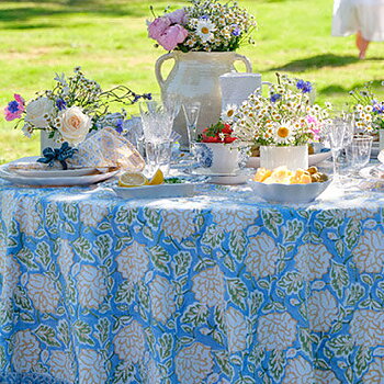 Bomullsduk Dahlia Blue & Yellow