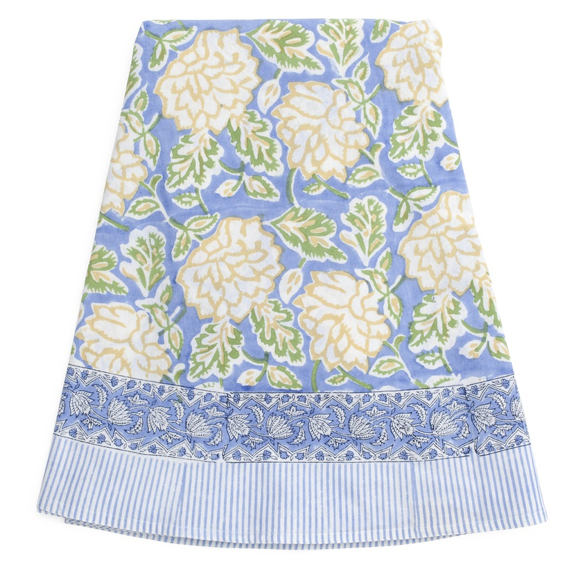 Rund bomullsduk Dahlia Blue & Yellow