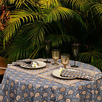 Rund bomullsduk Botanique Paisley Blue & Ochre