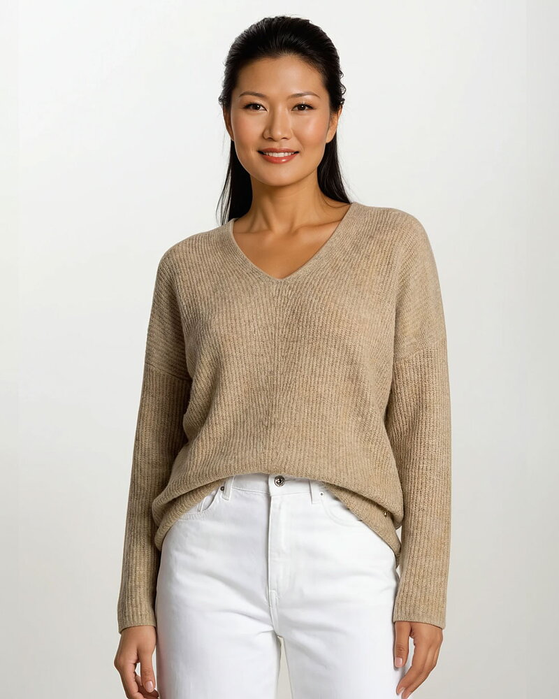 Jumper Thora v-ringad mermaid khaki/beige