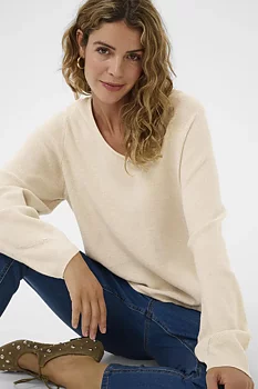 Cream Dela Knit Blouse Oat Melange