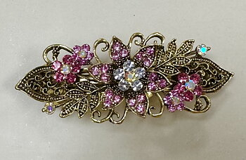 Mässingfärgad klämma med strass- rosa