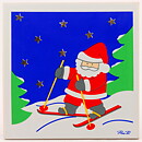 ピア・ロンダール God Julシリーズ  陶板  "Santa’s Ski Trip"  15cm  1985年〈箱付き〉